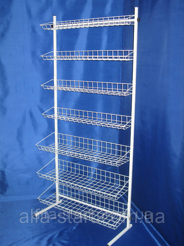 Металевий стелаж стійка на сім полиць (кошиків)