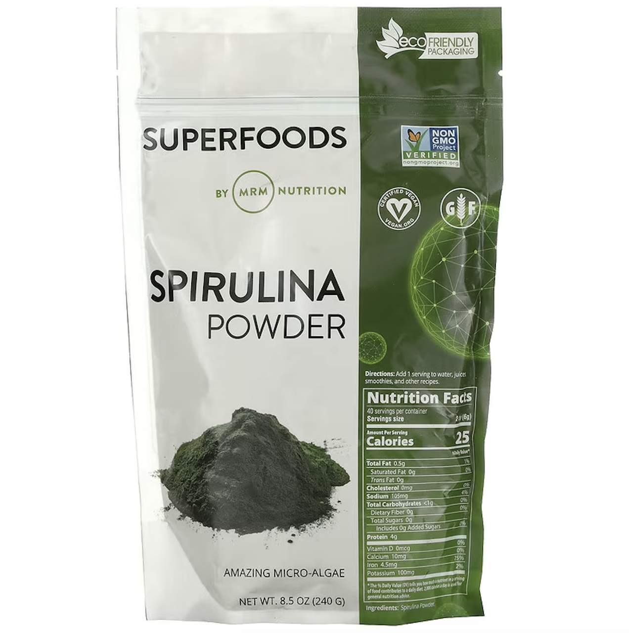 MRM Nutrition, Raw Hawaiian Spirulina, необроблена гавайська спіруліна, порошок, 240 г, фото 1