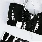 Жіночий купальник чорно білий шорти і топ з чашками на зав'язках, фото 7