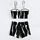 Жіночий купальник чорно білий шорти і топ з чашками на зав'язках, фото 8