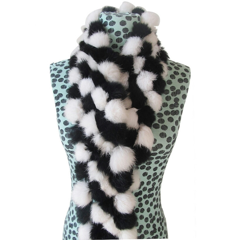 Жіночий шарф із кролика чорний із білим, фото 1
