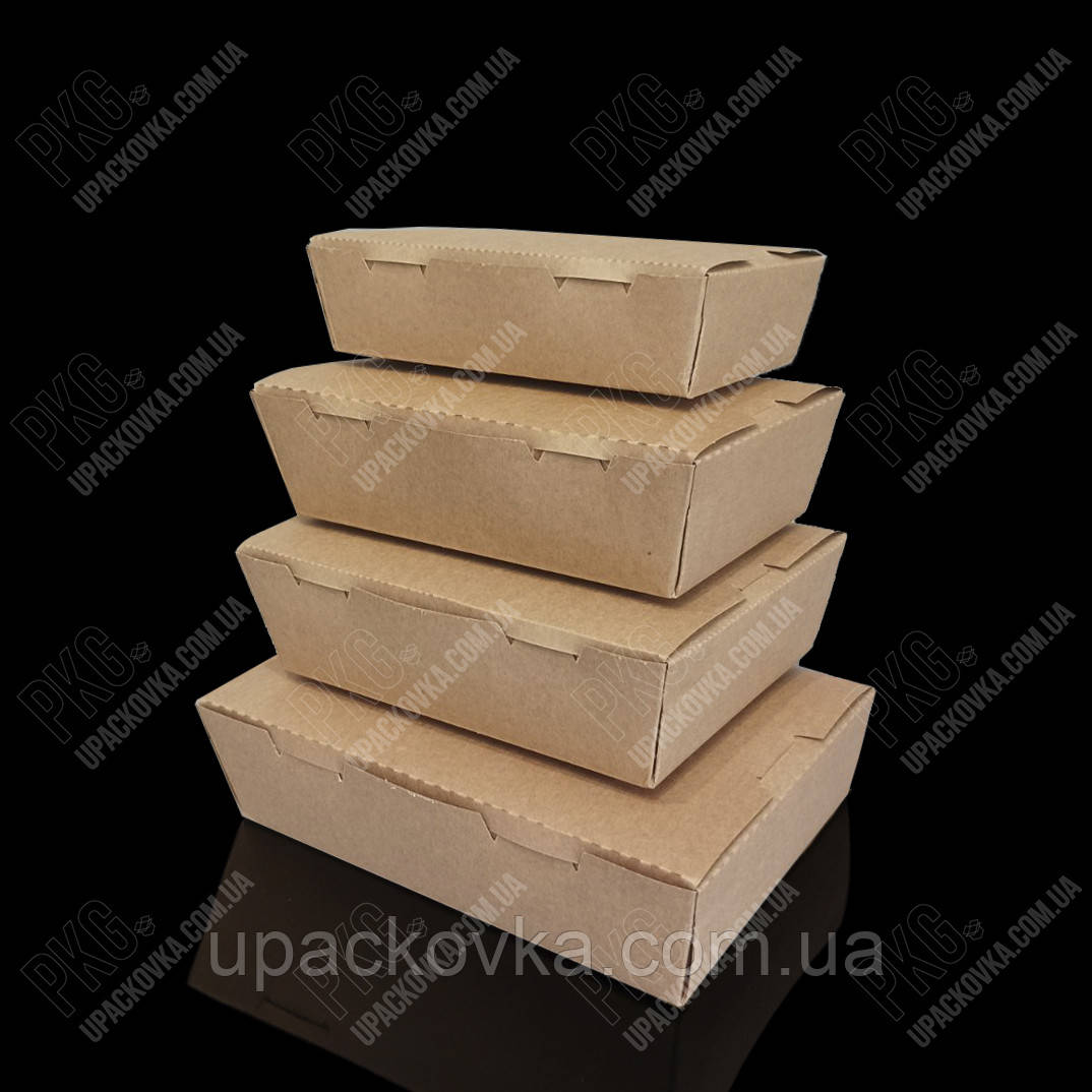 Ланч-бокс паперовий 1200 мл.КРАФТ 200х135х50 мм., 50 шт/уп