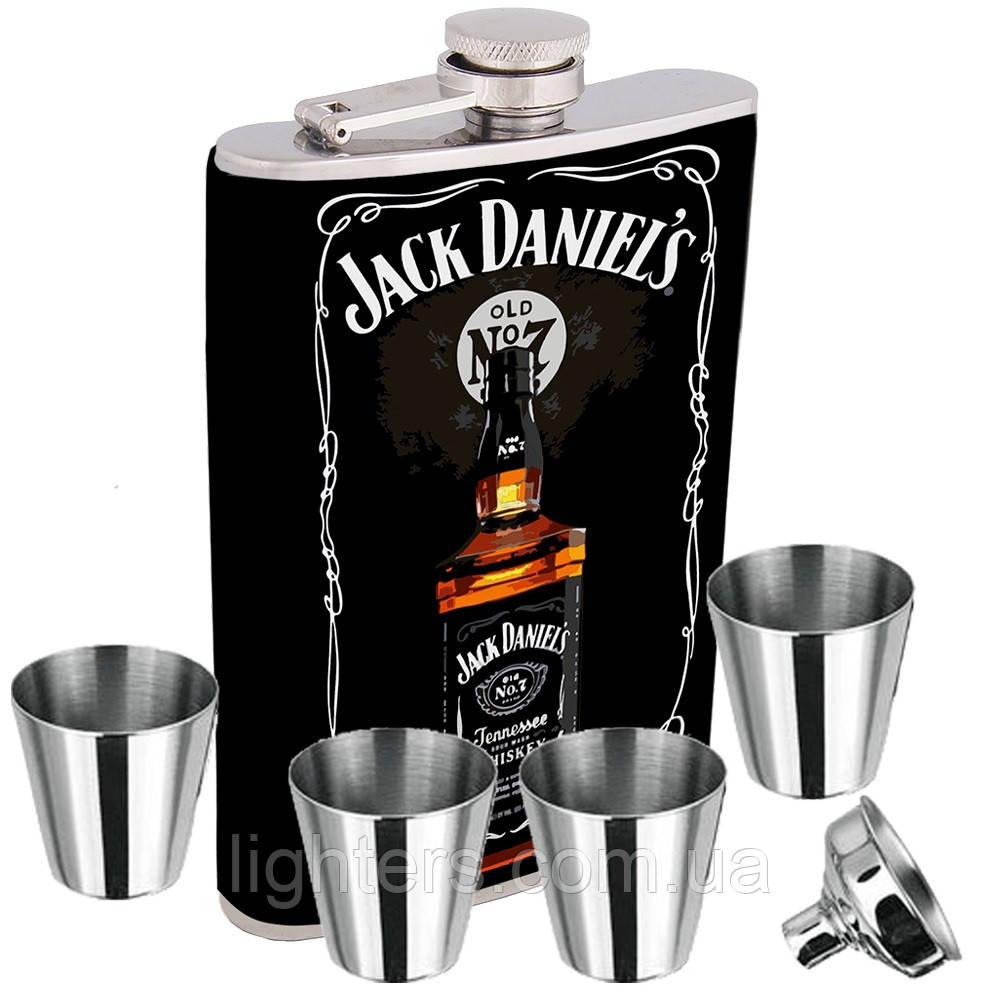 Фляга Jack Daniels + 4 склянки + лійка 7 oz у подарунковому пакованні LG-015U9