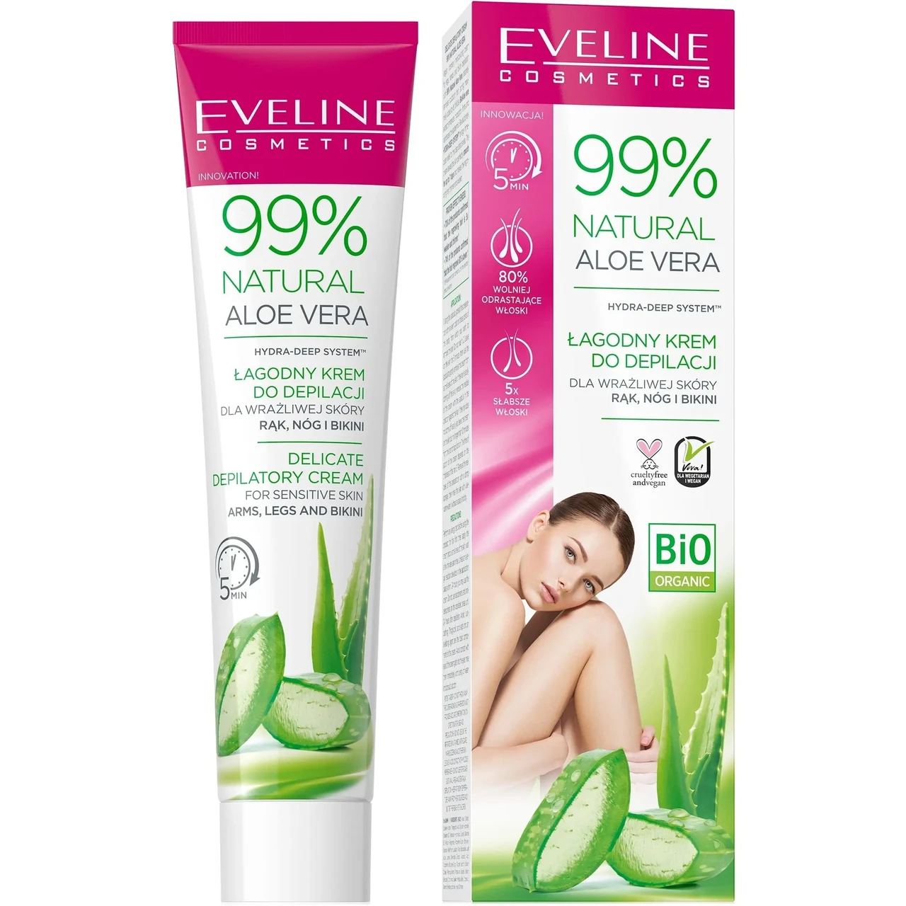 Делікатний крем для депіляції рук, ніг і бікіні Eveline Natural Aloe Vera (125мл.)