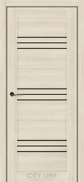 Міжкімнатні двері City Line SANTO Атлантік Крем ПВХ (з чорним склом), фото 1