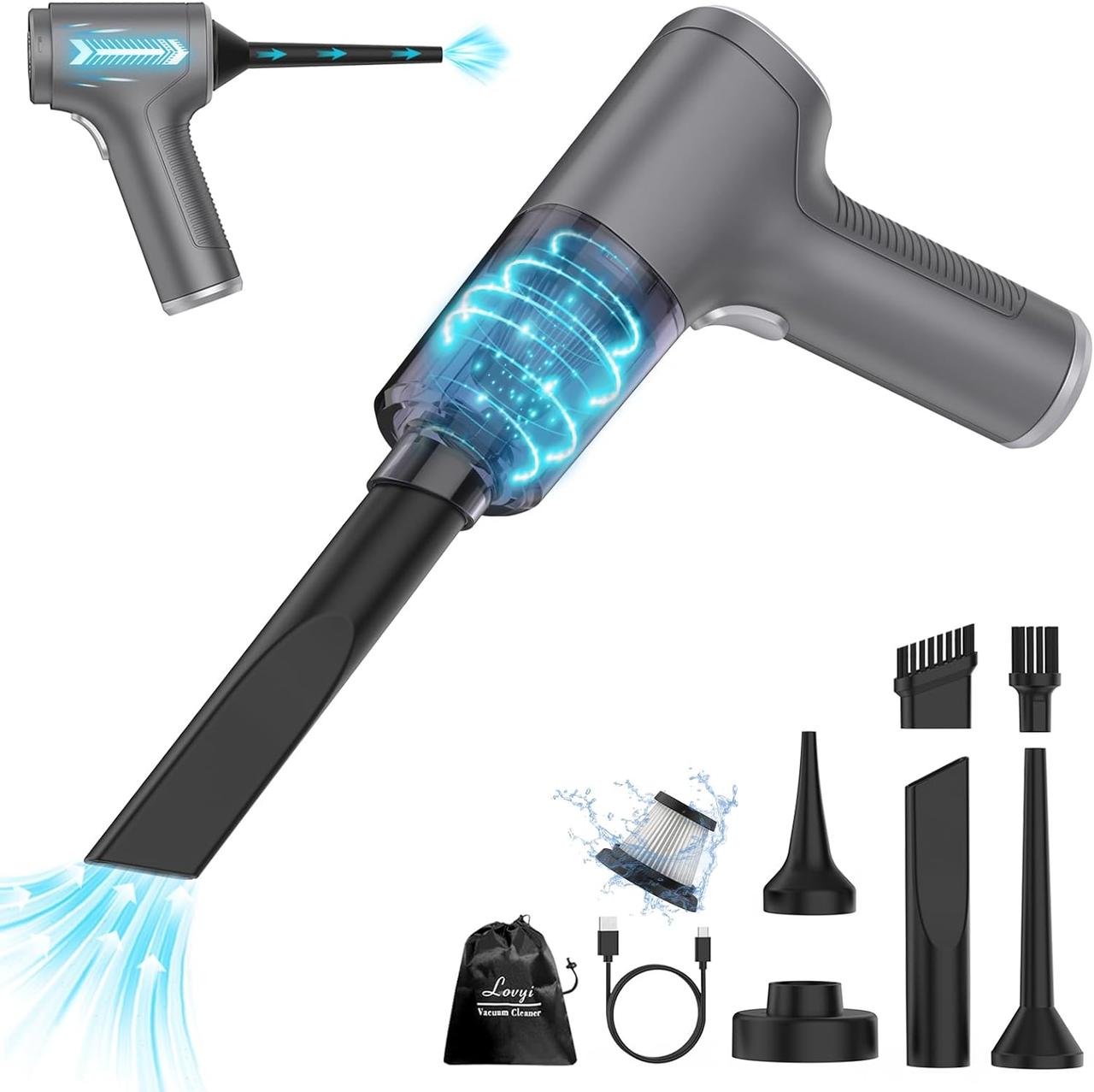 Маленький автомобільний пилосос, бездротовий міні-ручний пилосос 6000PA, портативний пилосос 3 в 1, повітряна ганчірка і насос, фото 1