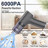 Маленький автомобільний пилосос, бездротовий міні-ручний пилосос 6000PA, портативний пилосос 3 в 1, повітряна ганчірка і насос, фото 2