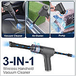 Маленький автомобільний пилосос, бездротовий міні-ручний пилосос 6000PA, портативний пилосос 3 в 1, повітряна ганчірка і насос, фото 3
