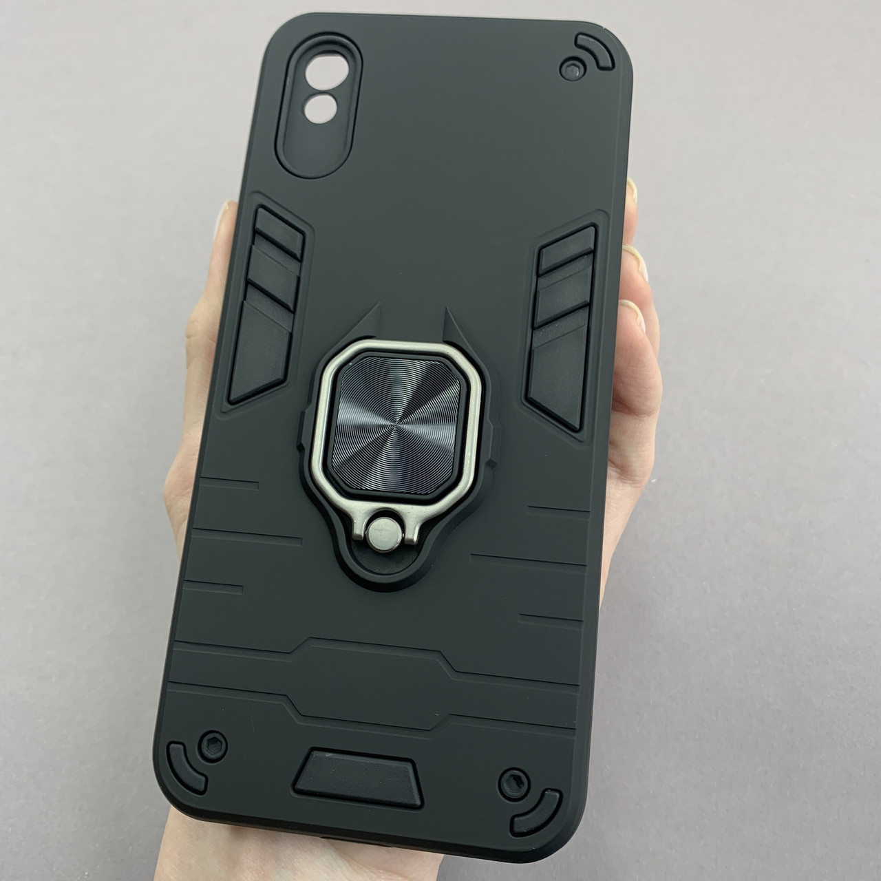 Чохол для Xiaomi Redmi 9А протиударний з кільцем підставкою захист камери на сяомі редмі 9а чорний q4l