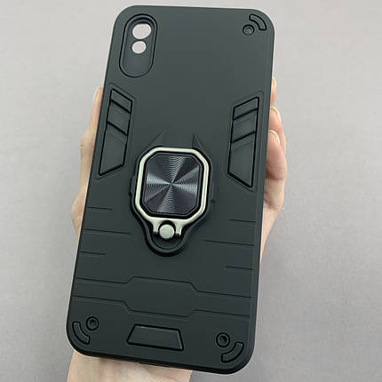 Чохол для Xiaomi Redmi 9А протиударний з кільцем підставкою захист камери на сяомі редмі 9а чорний q4l, фото 1