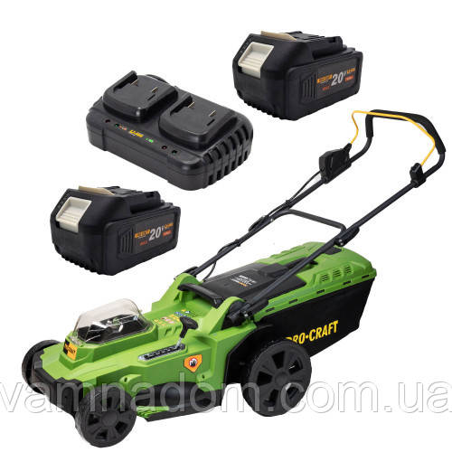 Акумуляторна газонокосарка Procraft PLM22 + 2 АКБ 20 В по 8 А/год і подвійний зарядний пристрій