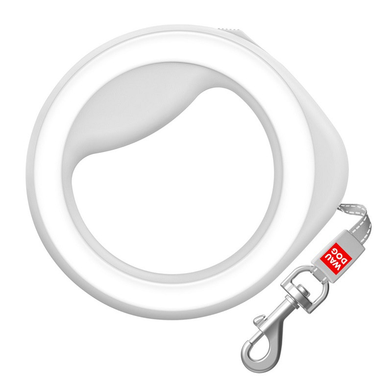 Повідець-рулетка для собак WAUDOG R-leash круглий XS-M до 40 кг 2,9 м світловідр.полосу білий 812715