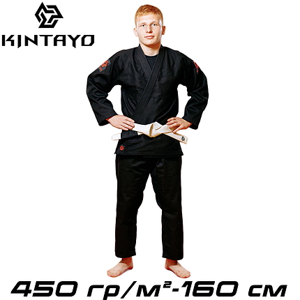 Кімоно для джиу-джитсу з поясом чорне унісекс бавовна Kintayo Black щільність 450 гр/м.кв. (160 см), фото 1