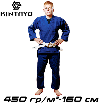 Кімоно для джиу-джитсу з поясом синє унісекс бавовна Kintayo Blue щільність 450 гр/м.кв. (160 см), фото 1