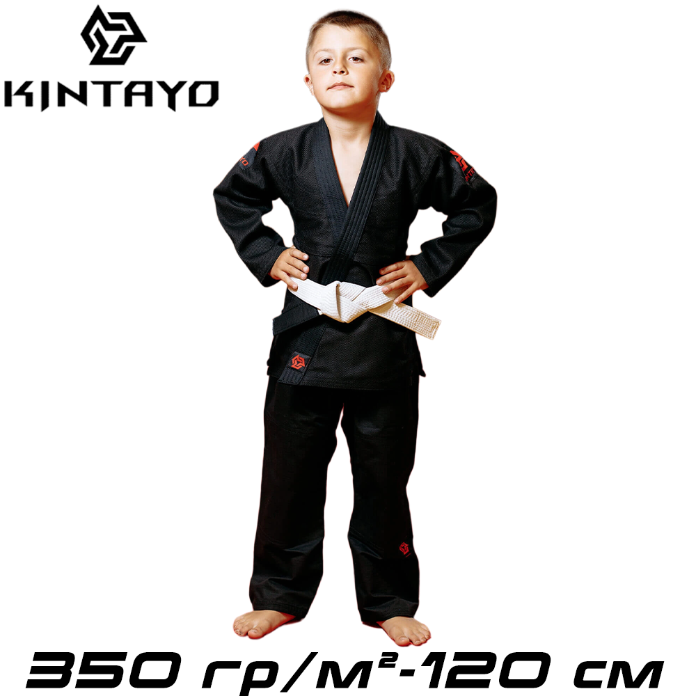 Дитяче кімоно для джиу-джитсу з поясом чорне унісекс бавовна Kintayo Black щільність 350 гр/м.кв. (120 см)