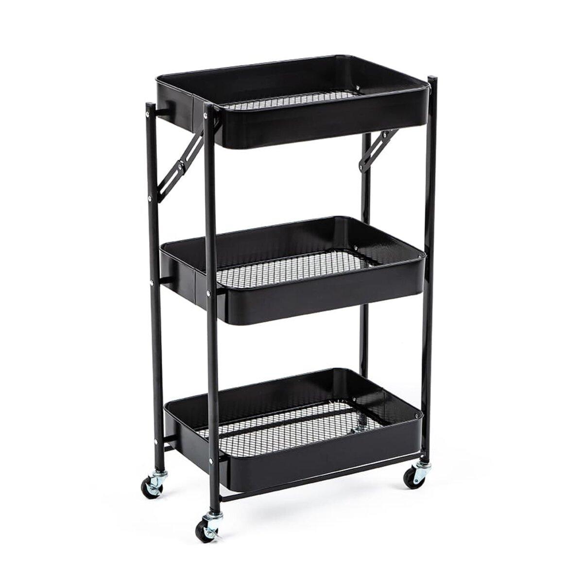 Етажерка мобільна триярусна універсальна з металу 46,5х29х77,5см Чорна SW-00002099