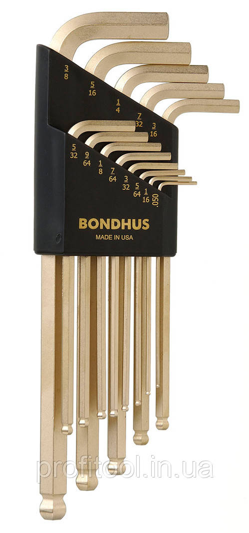 Набір ключів BONDHUS шестигранних дюйм 13 шт; .050-3/8"; сферич.; подовжений, фото 1