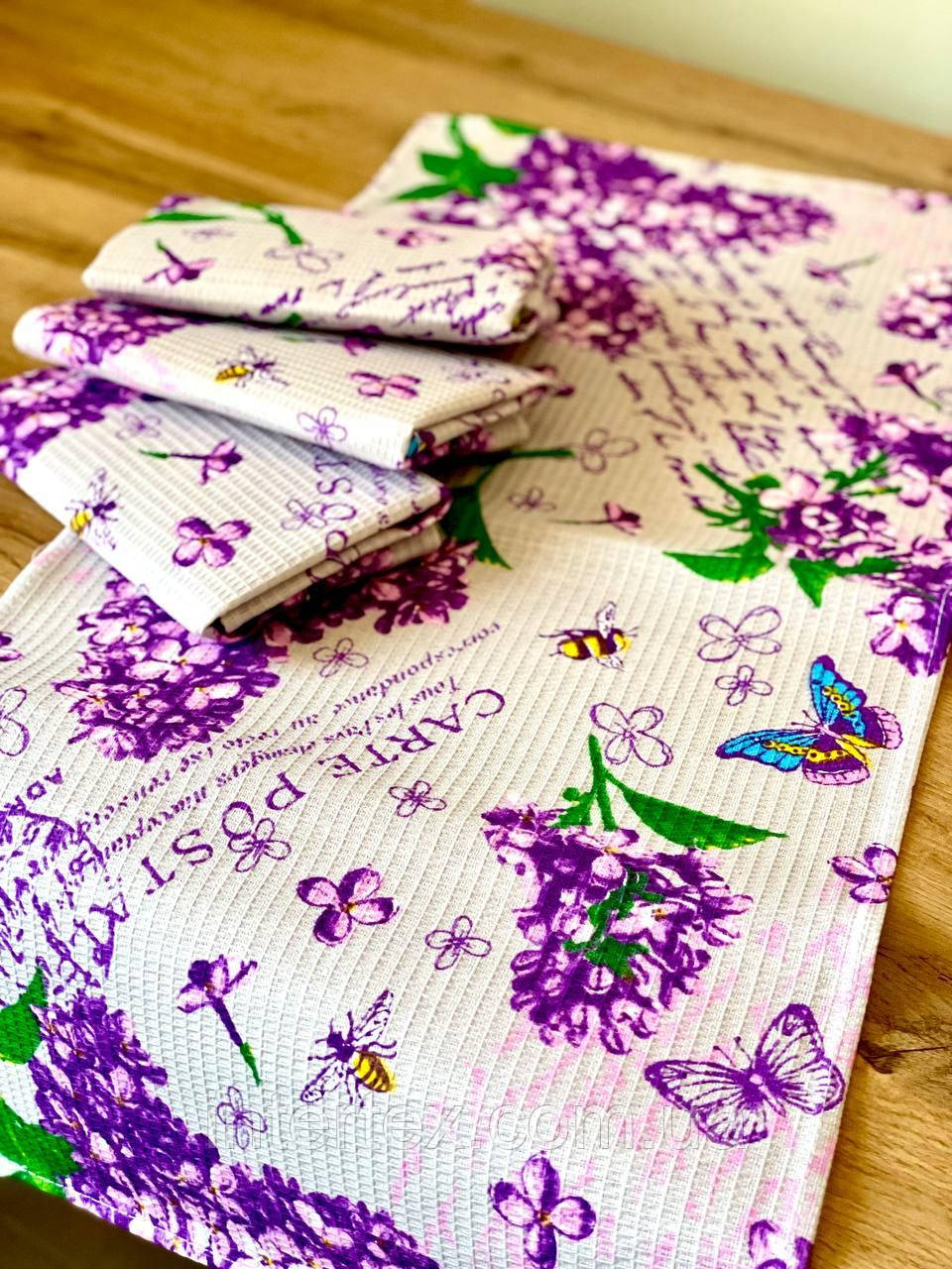 Рушник вафельний великий "Бузок" (10 штук), фото 1