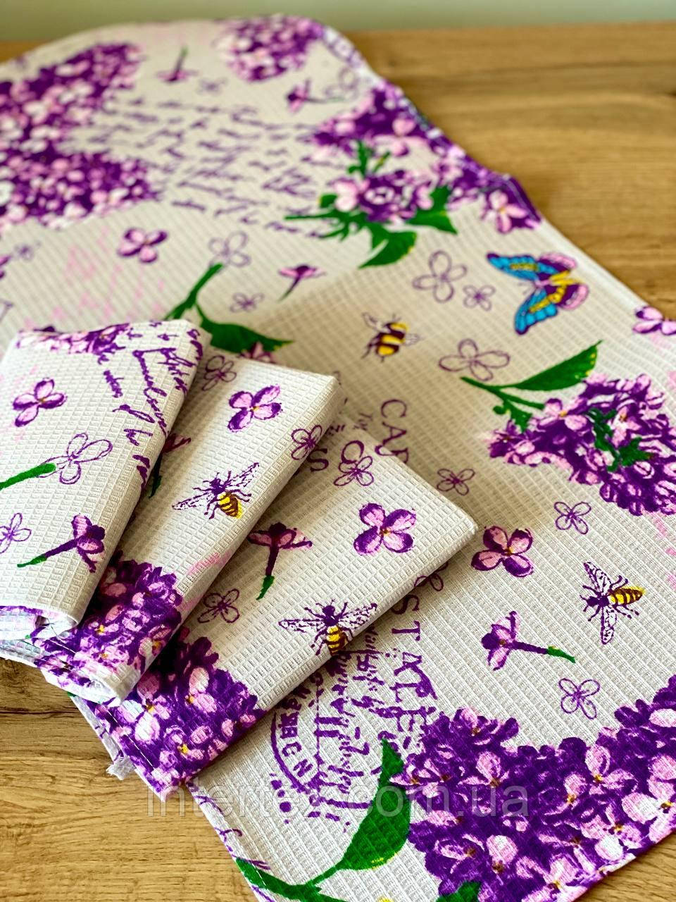 Рушники вафельні "Бузок" 75х35 см (комплект 4шт), фото 1