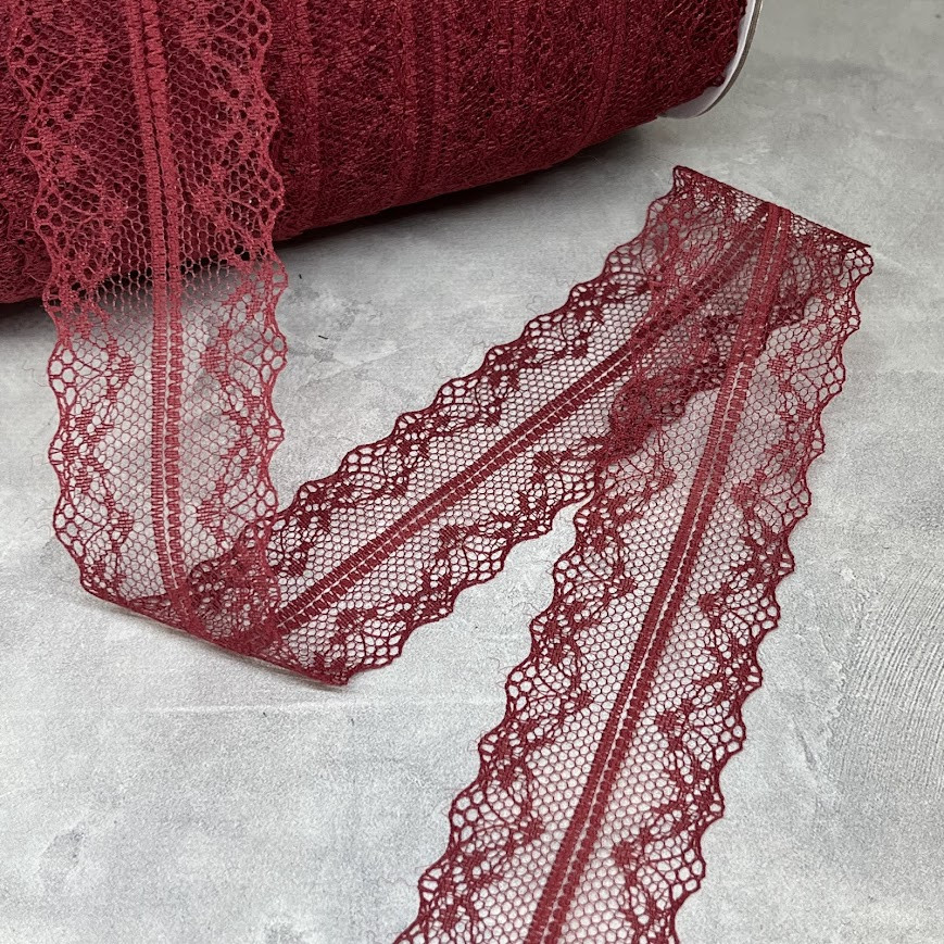 Мереживо 4 см "Адель", колір -бордовий, метр, Бордовий, фото 1