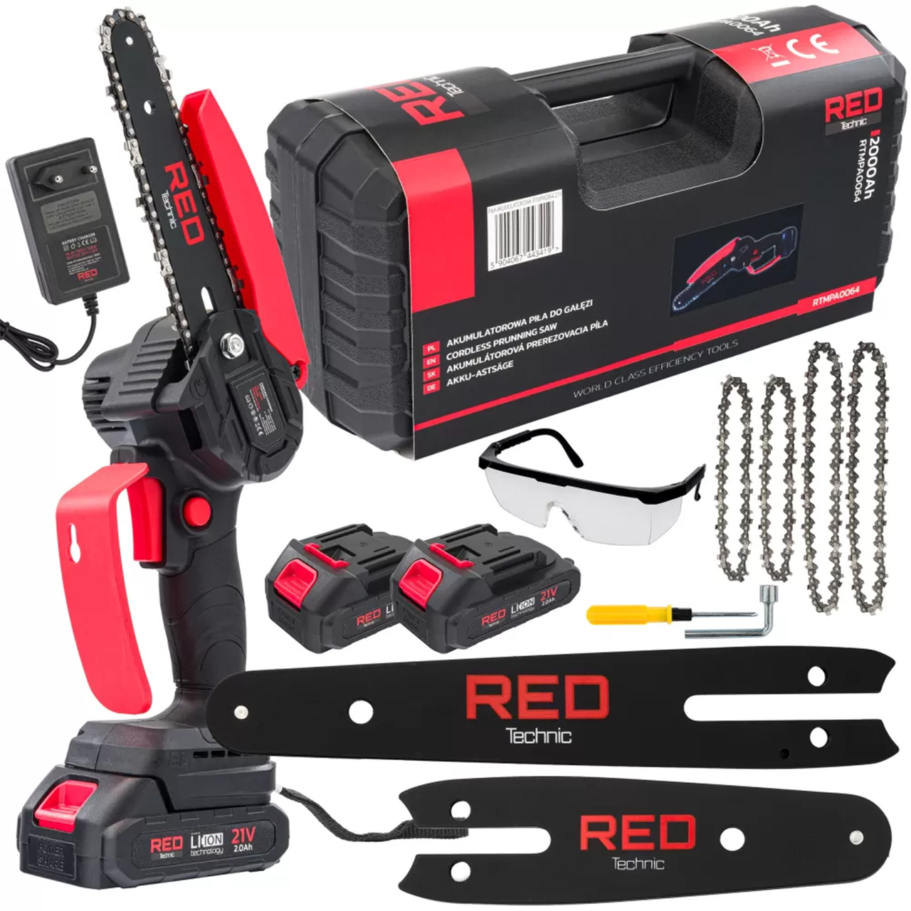 Пила для чищення саду 2000 мАч, 21 В, 4 дюйма + 6 дюймов Red Technic RTMPA0064 гілкоріз