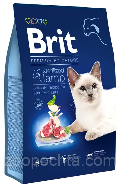 Сухий корм Brit Premium Sterilised Lamb для стерилізованих котів, з ягням 8 КГ