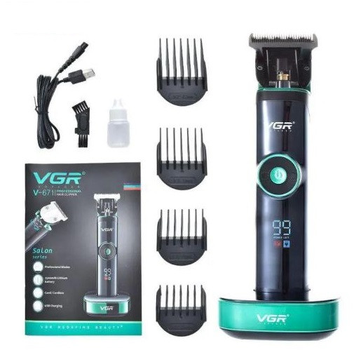 Машинка (триммер) для стрижки волосся VGR V-671 Professional, 4 насадки, LED Display, фото 1