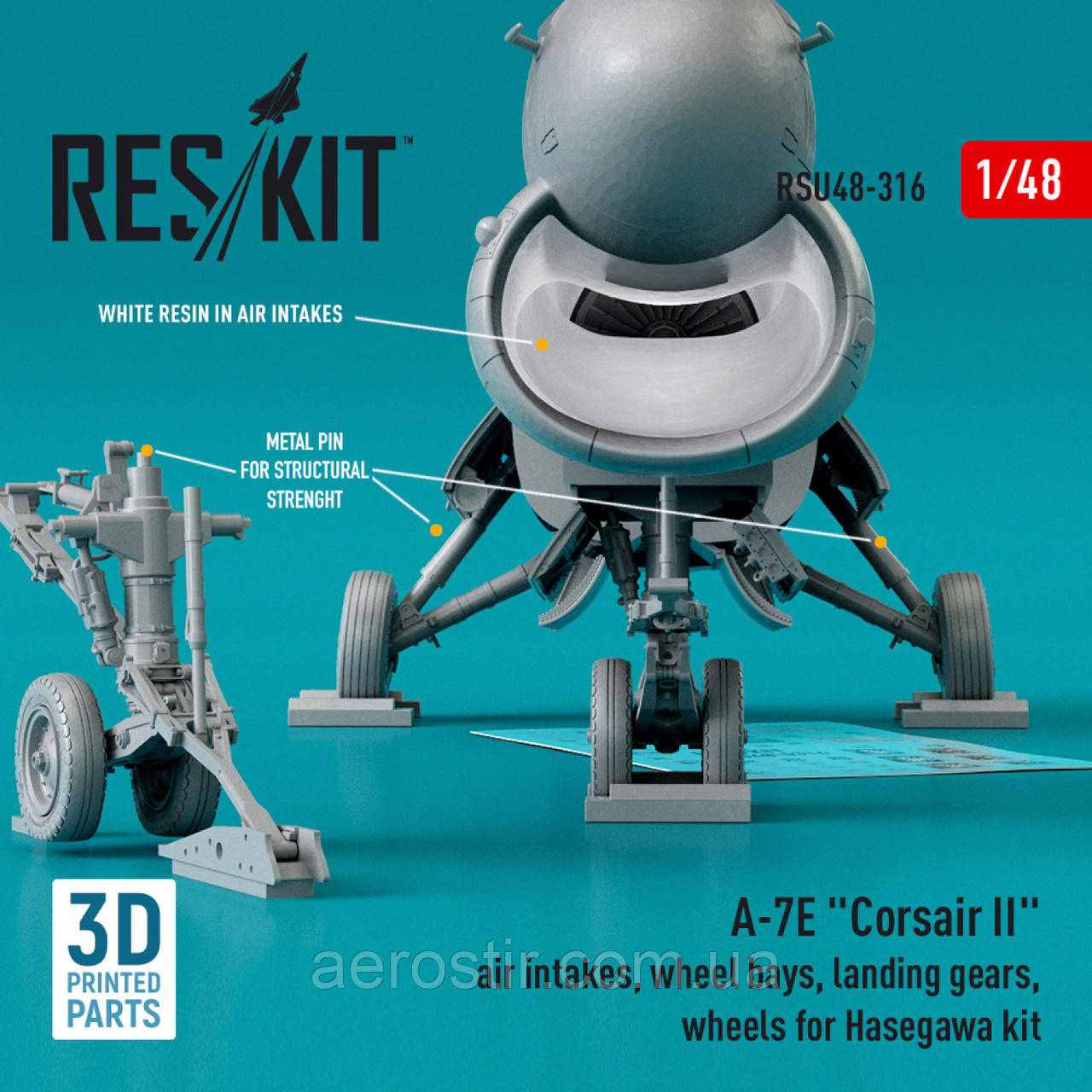 ПОДУХОЗАБІРНИКИ, НІШІ КОЛІС, ШАСІ, КОЛЕСА ДЛЯ A-7E "CORSAIR II" 1/48 RES KIT 48-316