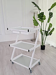 Візок косметологічний на колесах маніпуляційний столик зі скляними поличками R-72