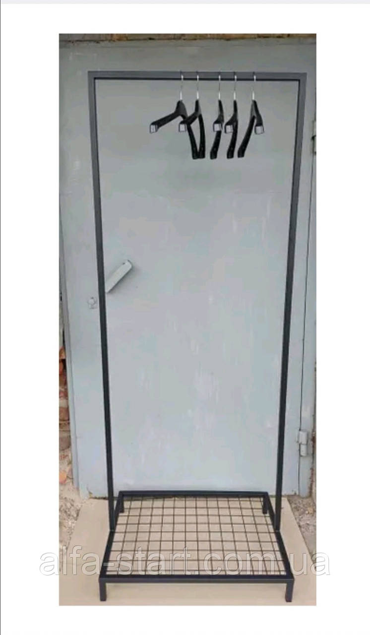 Вішалка підлогова стенд вітрина для одягу та полицею-сіткою для взуття