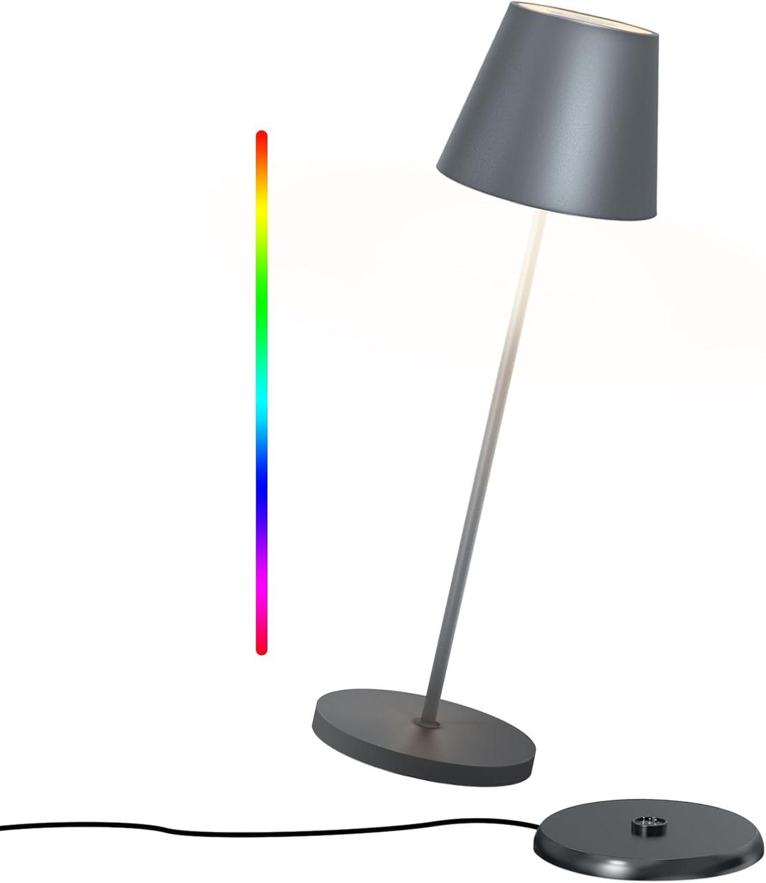 Настільна лампа GGNOO з димою світлодіодною батареєю, 8 кольорів RGB, сенсорне керування, зарядка з сенсорною основою, IP54, фото 1