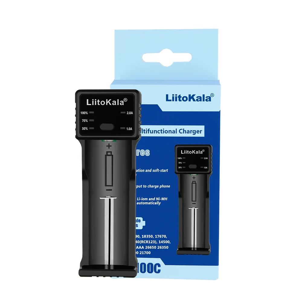 LiitoKala Lii-100C Універсальна USB зарядка акумуляторів АА ААА 18650 18350 26650 16340 14500 3.7В 1.2В