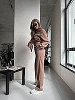 Женский осенний костюм из жатки нейлона рубашка и штаны размеры 42-48