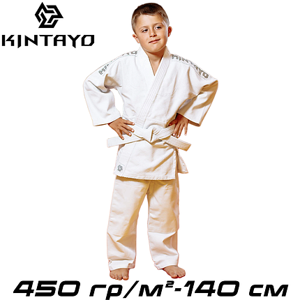 Кімоно для дзюдо дитяче з поясом біле бавовна Kintayo Kids Yuko White щільність 450 гр/м.кв. (140см), фото 1