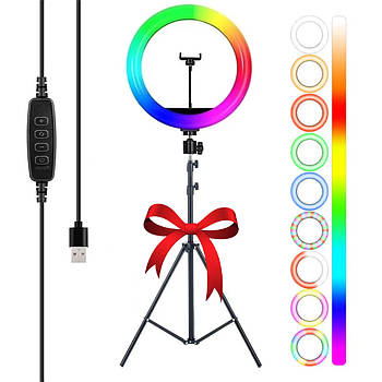 Кільцева лампа RGB, 30 см, від USB, MJ 300 + Подарунок Штатив для лампи 0,66-2 м / Світлодіодна LED лампа