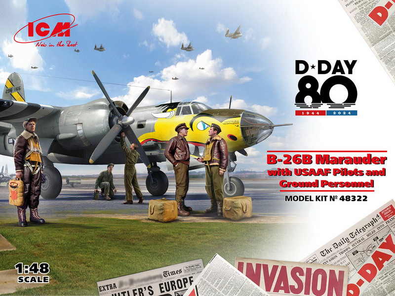 Пластикова модель 1/48 ICM 48322 американський бомбардувальник B-26B Marauder з пілотами та наземним персонало