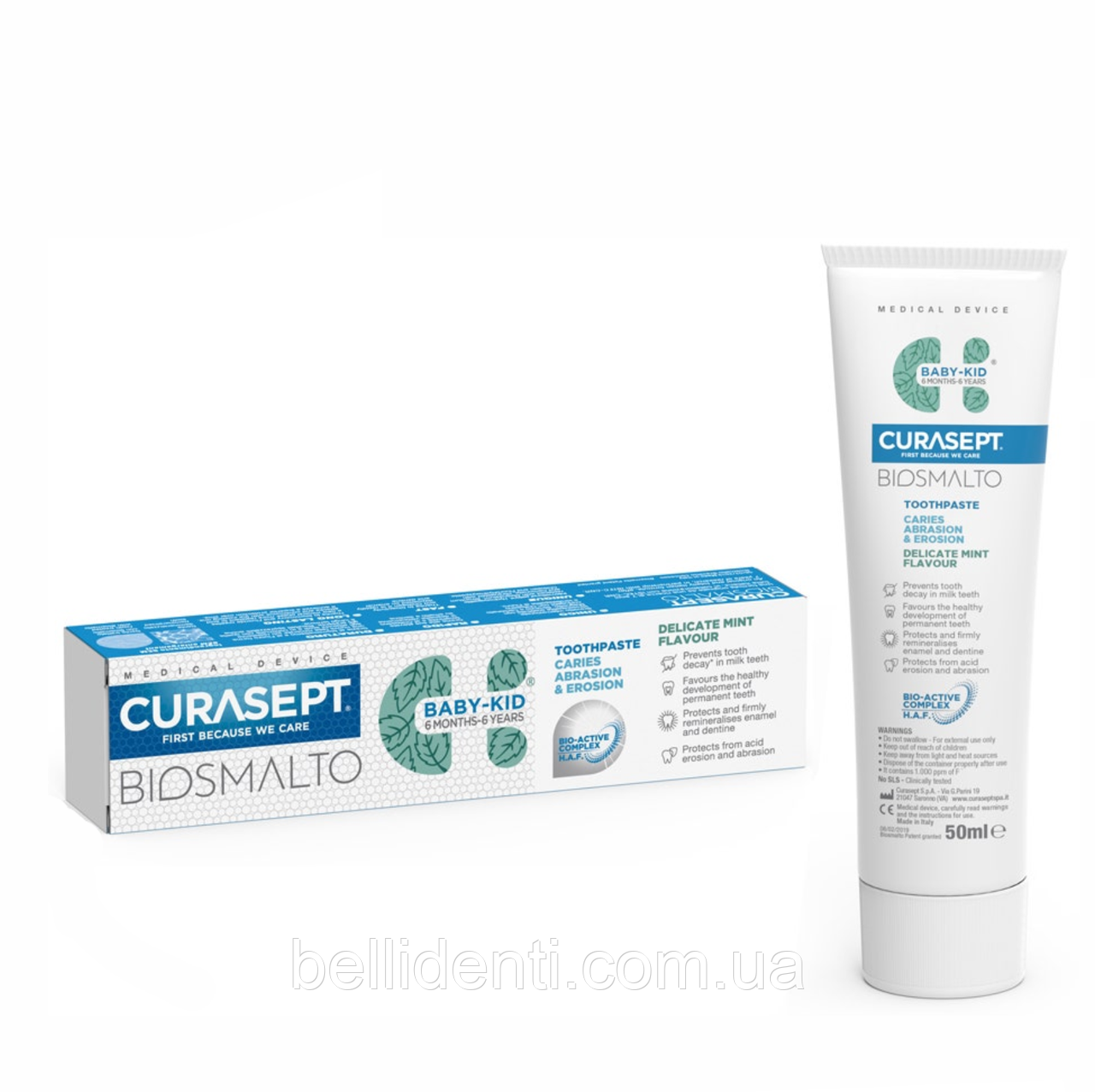 УЦІНКА Дитяча зубна паста Curasept Biosmalto Baby-Kid від 6 місяців до 6 років (фтор 1000, м'ята), 50 мл