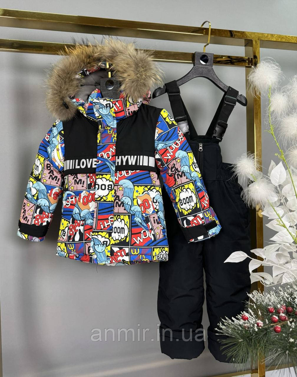 Комбінезон дитячий зимовий із курткою ПРИНТ для хлопчика 2-6 років, чорний із червоним