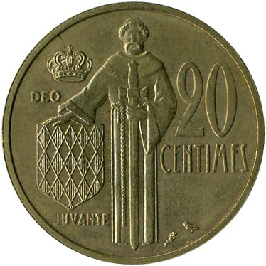 Монако 20 сантимів, 1962 король Реньє III No538
