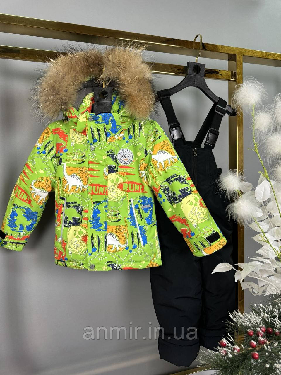 Комбінезон дитячий зимовий із курткою ПРИНТ для хлопчика 2-6 років, чорний із салатовим