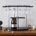 Подарунковий настільний винний міні бар-підставка "Елегант" для 2 пляшок з 6 келихами в наборі, фото 2