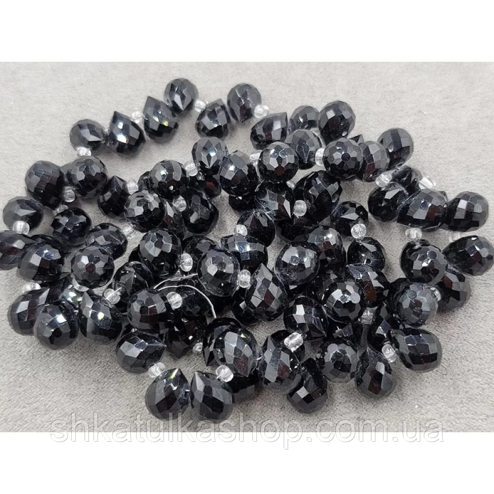Намистини скло крапля 8*10мм, колір чорний, фото 1
