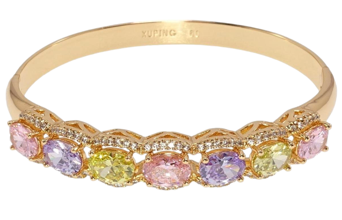 Браслет Xuping Позолота 18K "Доріжка кольорових кристалів в обрамленні цирконію" ø 5,7см