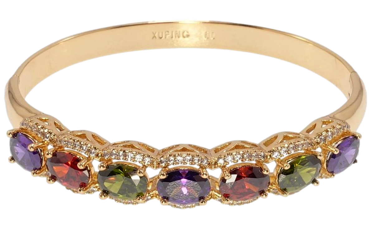 Браслет Xuping Позолота 18K "Доріжка кольорових кристалів в обрамленні цирконію" ø 6см