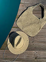 Комплект шопер і капелюх федора з аксесуарами D.Hats світло бежевого кольору