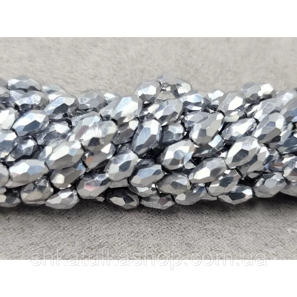Намистини скло крапля 4*6мм, колір срібло, фото 1