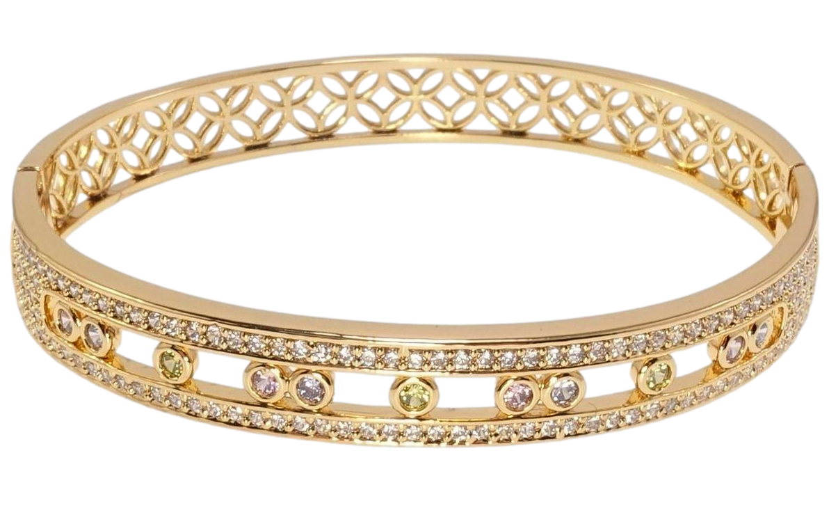 Браслет Xuping Позолота 18K "Дорожки цирконію із вставками кольорових кристалів" ø 6см