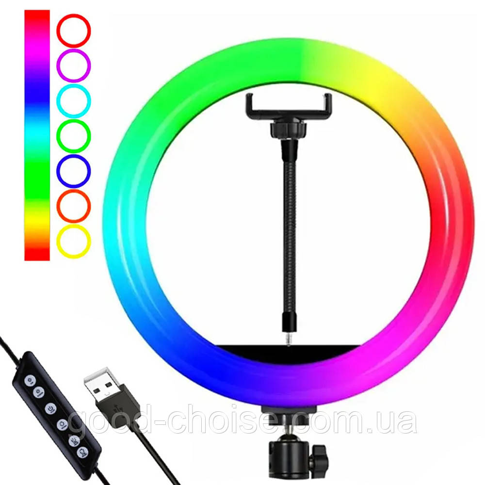 Кільцева LED лампа 26 см від USB, MJ 260 Soft Ring Light / Світлодіодна лампа-кільце з тримачем для телефону