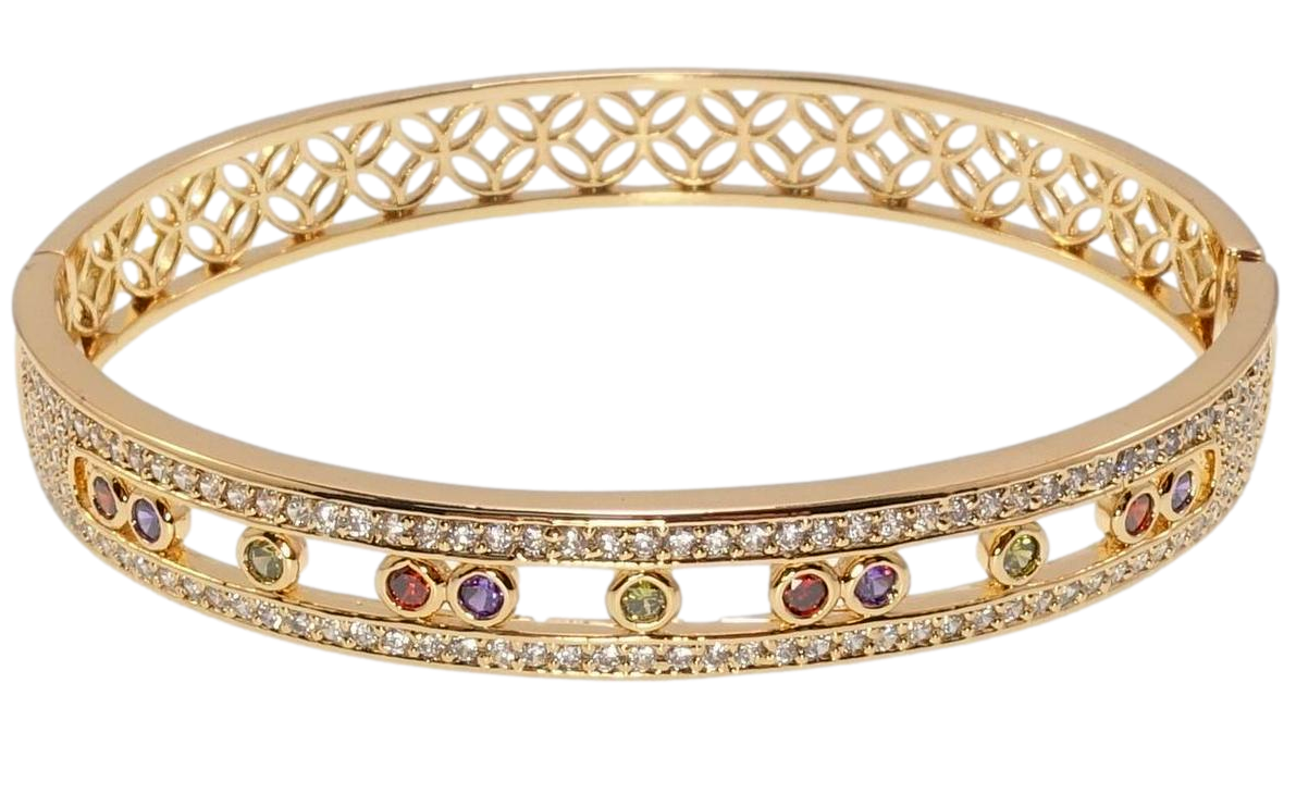 Браслет Xuping Позолота 18K "Дорожки цирконію із вставками кольорові кристали" ø 6см