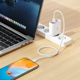 Мережевий зарядний пристрій 4USB XO L100 1USB QC3.0+3USB 2.4A з Type-c кабелем Біле
